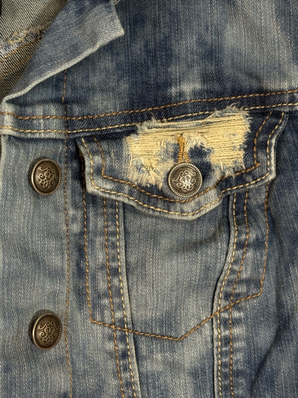 Jessica Simpson Distressed Light Blue Cropped Denim Jacket - Picture 3 of 10